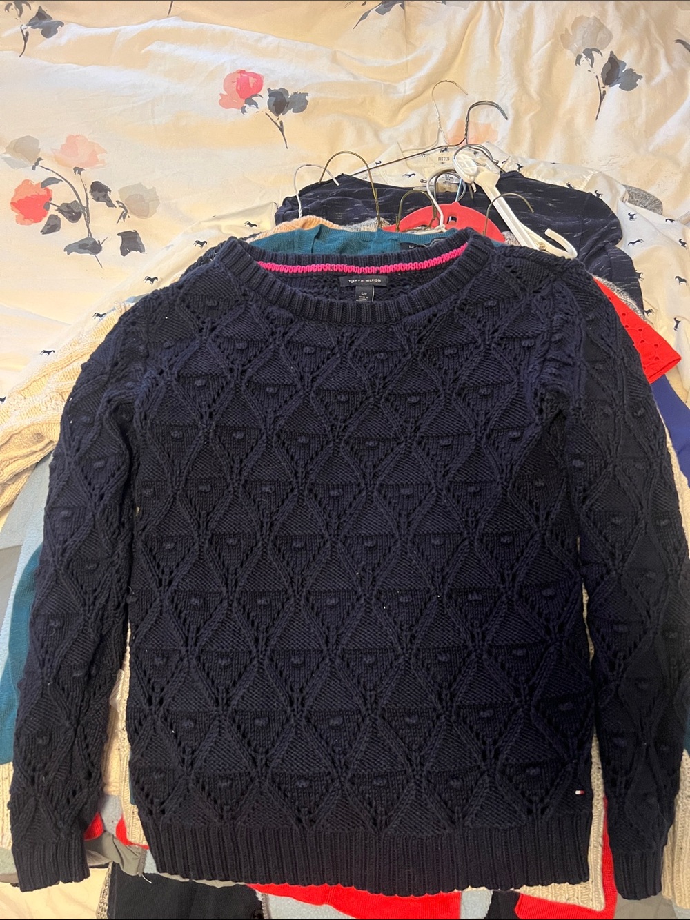 Tommy Hilfiger Navy Diamond loose-Knit Crewneck Sweater